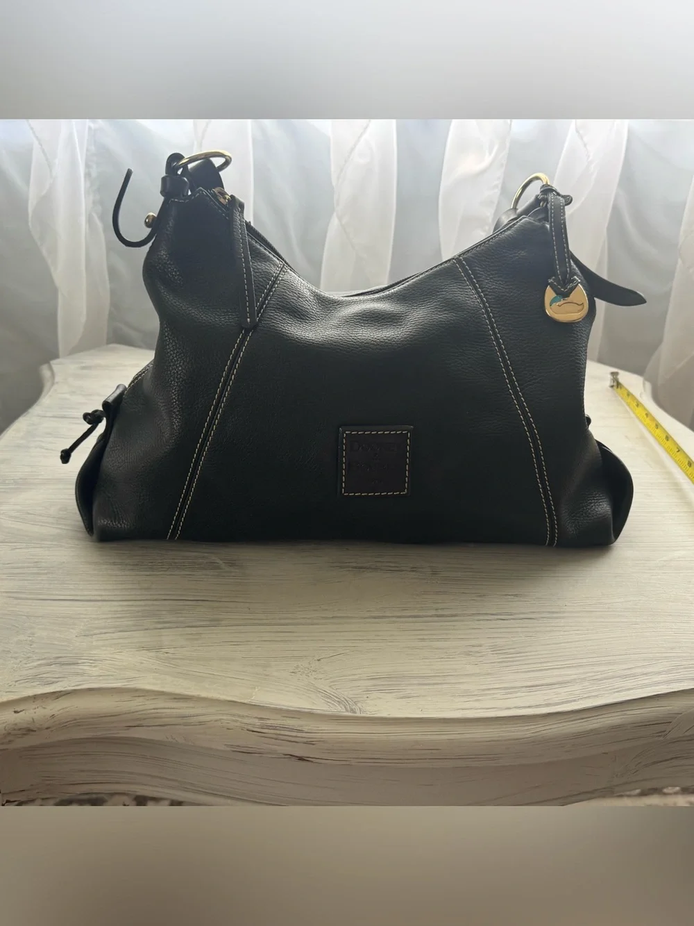 Dooney & Bourke Black Leather Hobo Shoulder Bag Contrast Stitching